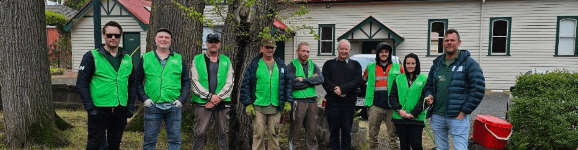 Group of people outside working