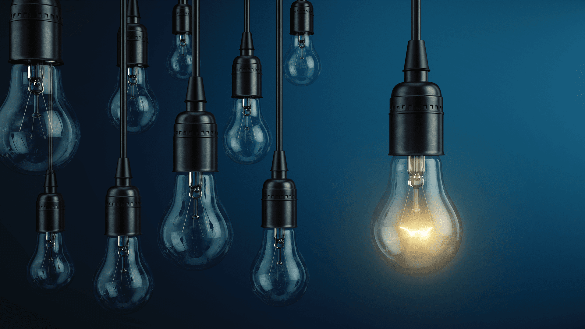 Hanging lights with a blue background.