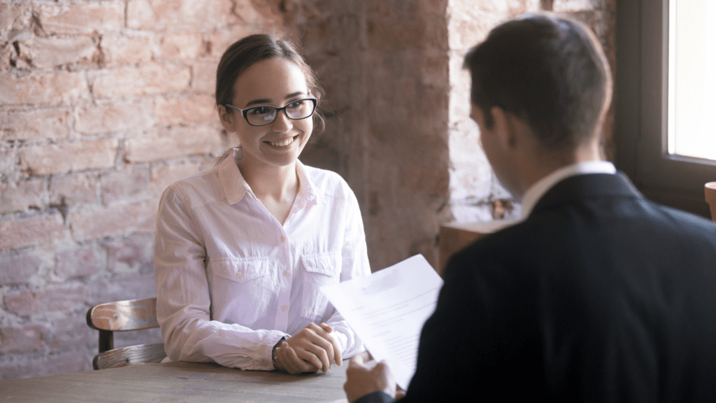 A female applicant and a male interviewer